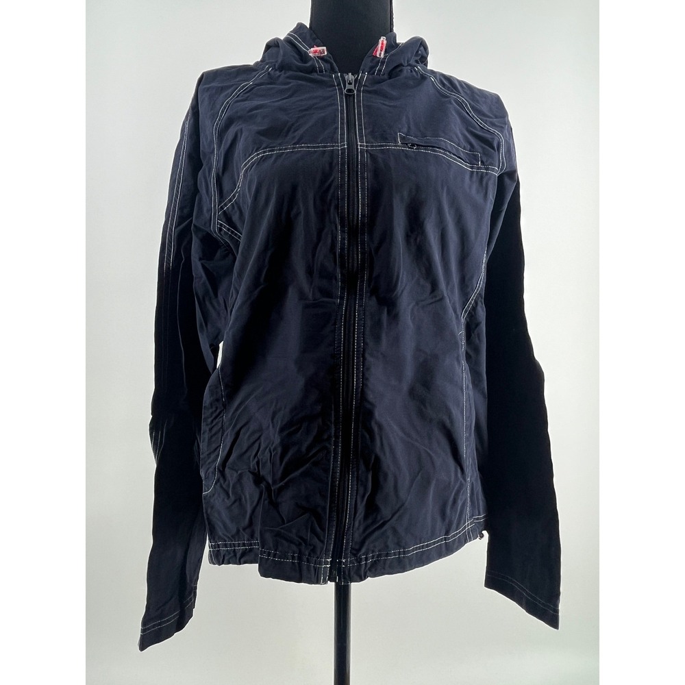 Vintage Jockey Activewear Womens Navy Blue Hooded Windbreaker Jacket L